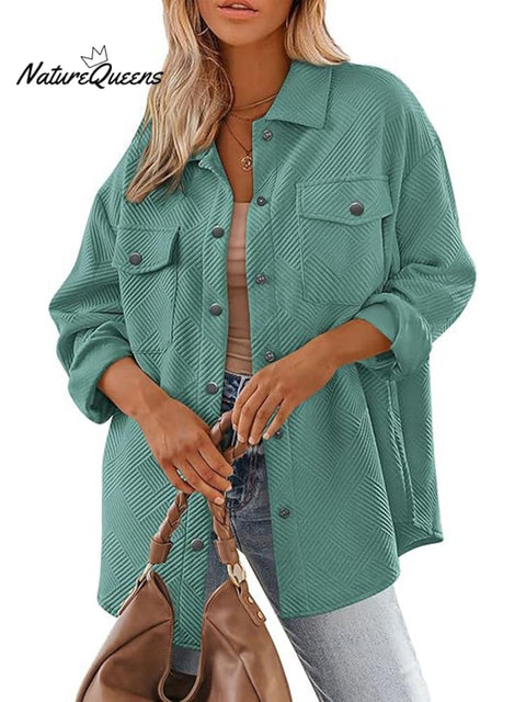 Buttoned Long Sleeve Loose Casual Shirt Jacket