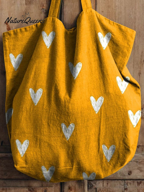 Lovely Hearts Repeat Pattern Printed Linen Tote Bag