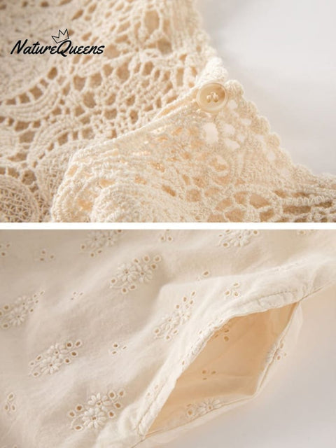 Literary Embroidered Chain Link Hollow Lace Dress