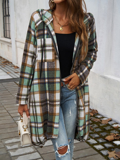 Women's Fall And Winter Casual Mixed Color Hooded Jacket