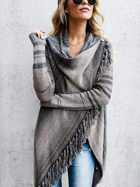 Women's Stylish Casual Long Sleeve Solid Color Loose Slash Cardigan Sweater