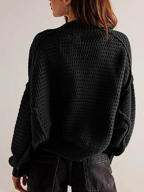 Women's Stylish Casual Fashionable V-neck Bat Sleeve Solid Color Loose Knitted Cardigan Sweater