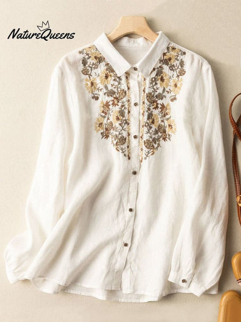 Retro Embroidery Thin Spring Summer Blouse