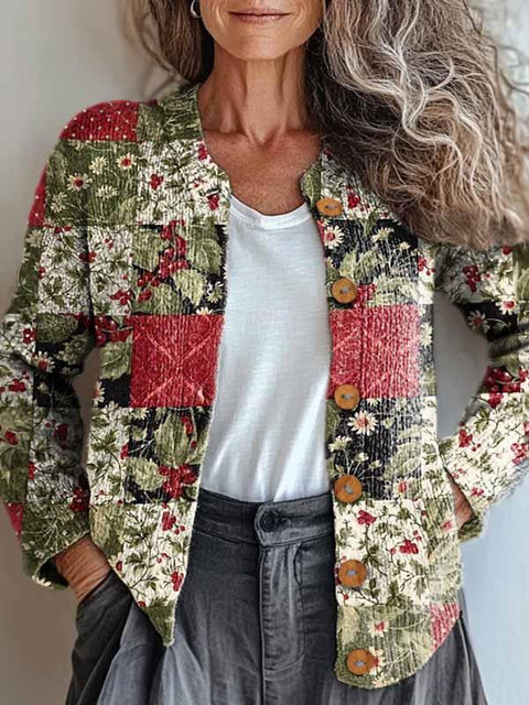 Women's Lovely Christmas Floral Art Print Buttoned Cardigan Sweater