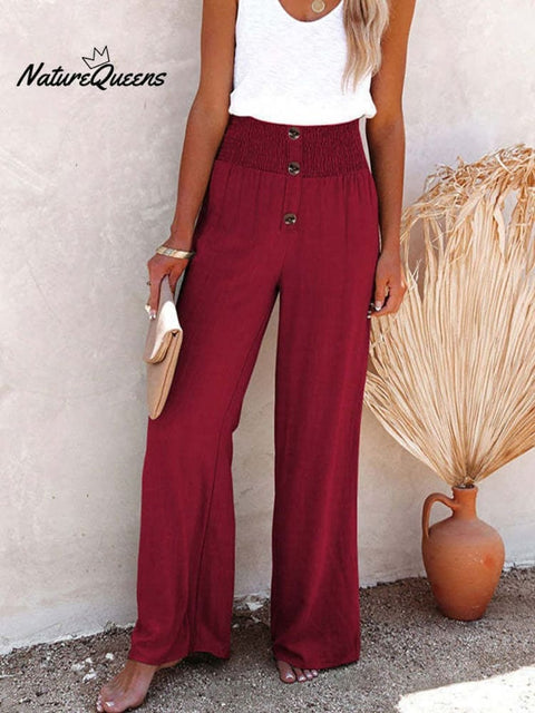 Hemp Elasticated Loose Casual Wide - Leg Women’s Trousers Red / S