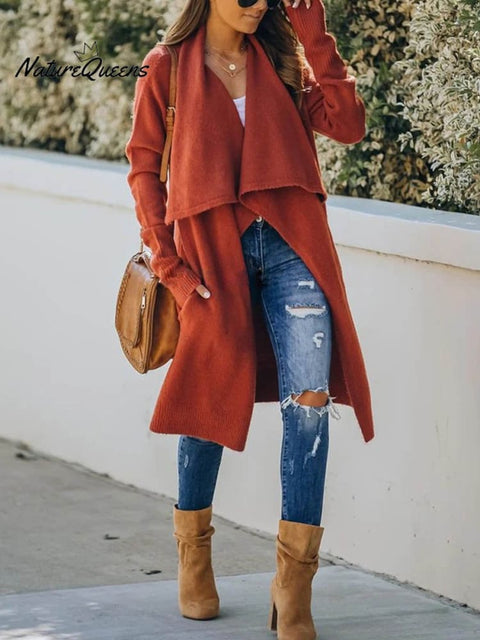 Women's Stylish Casual Fashionable Long Sleeve Solid Color Knitted Coat