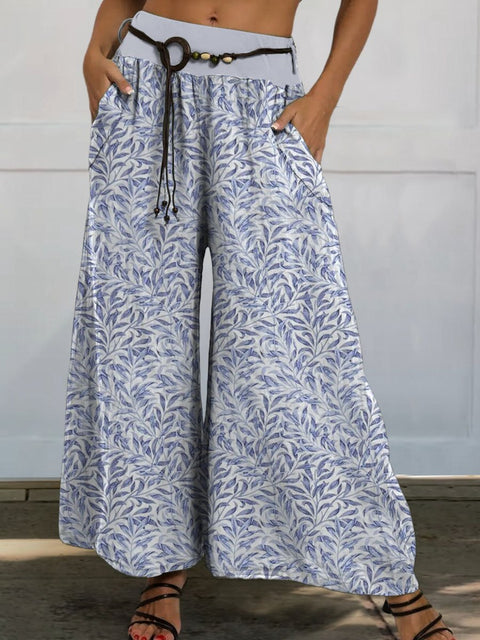 Women's Lovely Floral Art Print Casual Wide Leg Pants