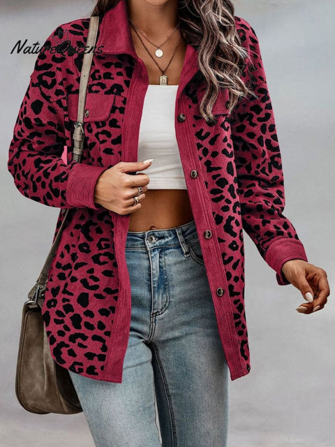 Women's Leopard Print Button Down Long Sleeve Jacket