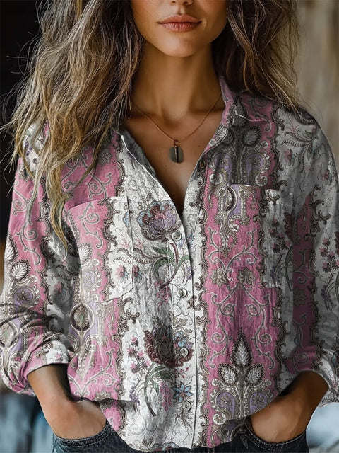 Women's   Retro Floral Print Casual Long Sleeve Comfortable Cotton Shirt