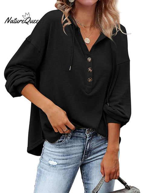 Loose V-neck Long-sleeved Sweatshirt Women's Sports Hooded Jacket
