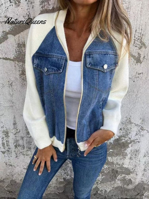 Women's Denim Patchwork Casual Jacket