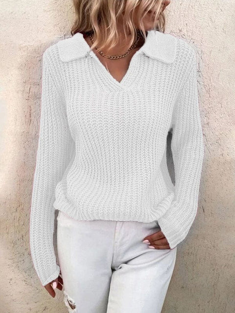 Women's  Solid Color Slim Fit  Lapel  Casual Pullover Sweater