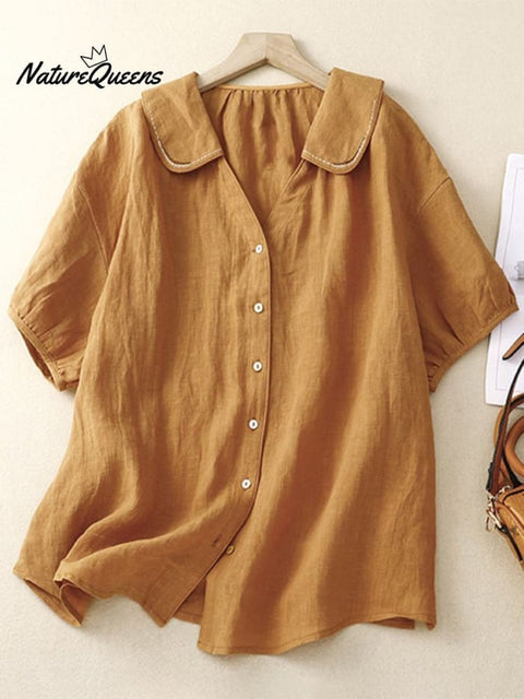 Cotton Linen Solid Color Casual Top