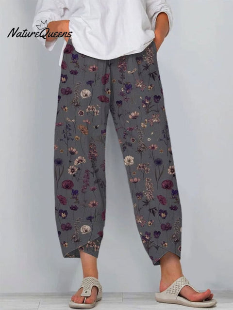 Women's Flower Art Printed Cotton And Linen Casual Pants