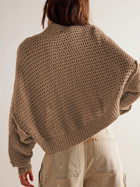 Women's Stylish Casual Fashionable V-neck Bat Sleeve Solid Color Loose Knitted Cardigan Sweater