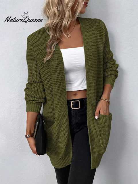 Women's Stylish Casual Long Sleeve Solid Color Knitted Cardigan Coat