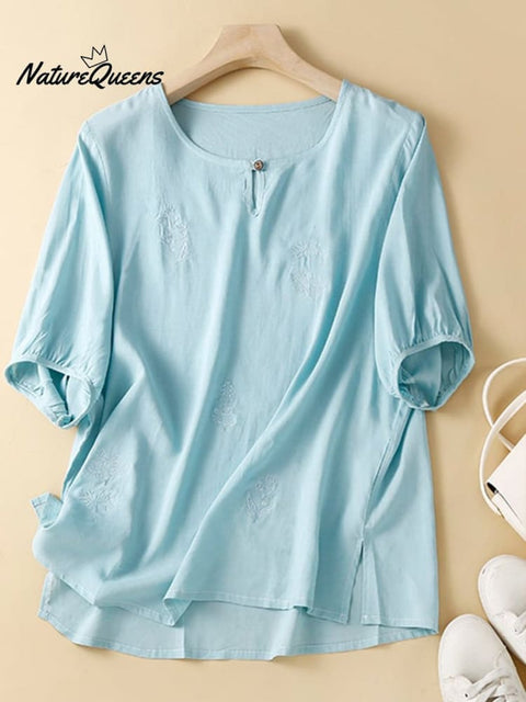 Cotton Linen Solid Color Casual Top