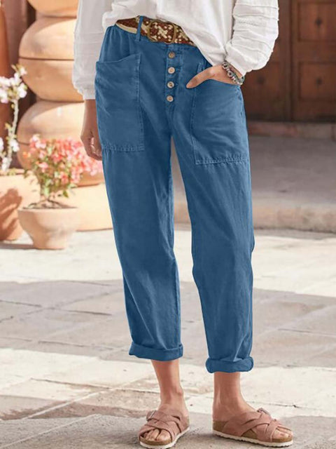 Breasted Cotton Hemp Loose Casual Pants
