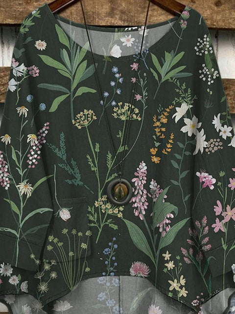 Wild Meadows Floral Pattern Printed Women's Casual Long Sleeve Comfortable Cotton Top