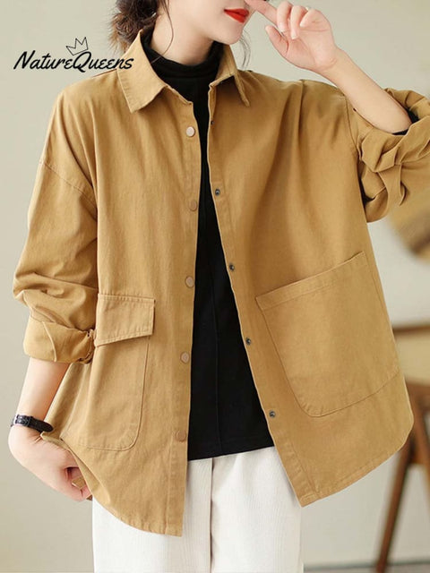 Women's Retro Solid Color Loose Elegant Casual Cotton And Linen Shirt