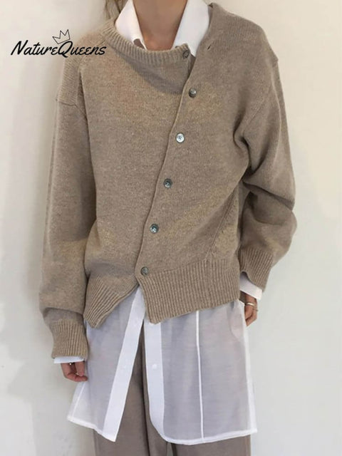 Women's Solid Color Stylish Irregular Warm Casual Knitted Coat