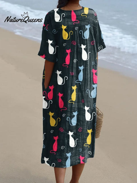 Women's  Rainbow Cat  Art Print  Casual Dress
