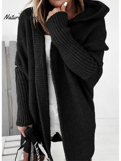 Bat Sleeve Hooded Soft Loose Patchwork Sweater