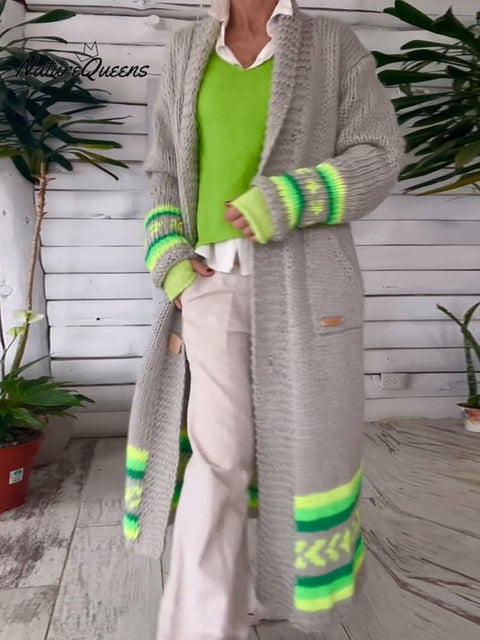 Aztec Knitted Long Sweater Coat