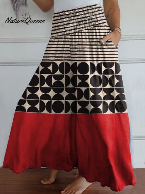 Artistry Geometric Pattern Printed Women's Cotton Wide Leg Pants