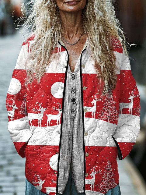 Women's Retro Christmas Print  Casual Quilted Jacket
