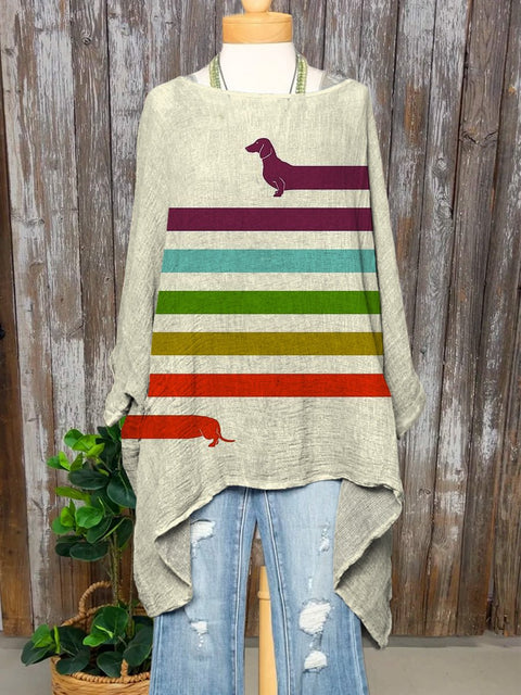 Funny Dachshund Dog Graphic Printed Women's Pocket Cotton Top