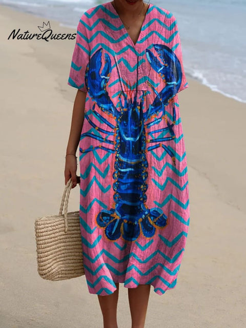 Women's Lovely Lobster Art Print Flowy Dress
