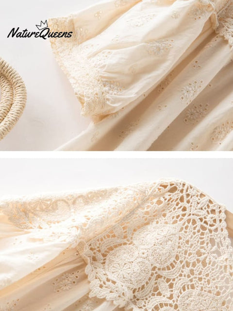 Literary Embroidered Chain Link Hollow Lace Dress