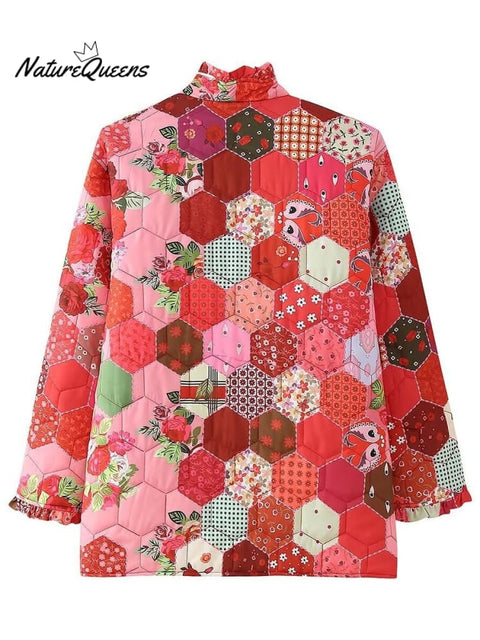 Quilted Embroidered Printed Loose Cotton Jacket