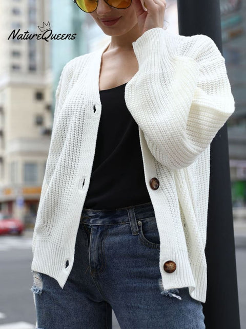 Women's Stylish Casual Long Sleeve Solid Color V-neck Knitted Sweater