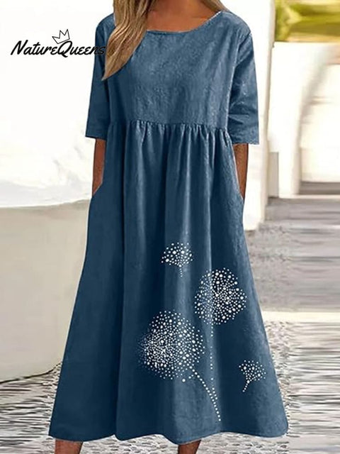 Dandelion Boho Floral Print Loose Flowy Long Dresses