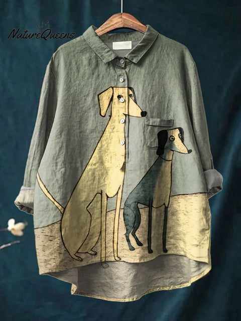 Women's Fun Abstract Puppy Print Casual Cotton And Linen Shirt