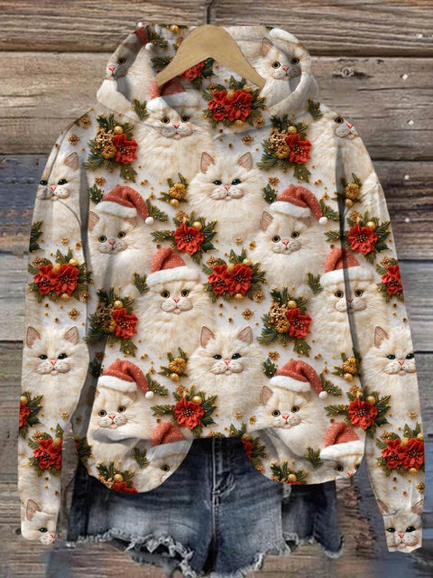 Women's Lovely Christmas Cats Art Print Casual Sweatshirt