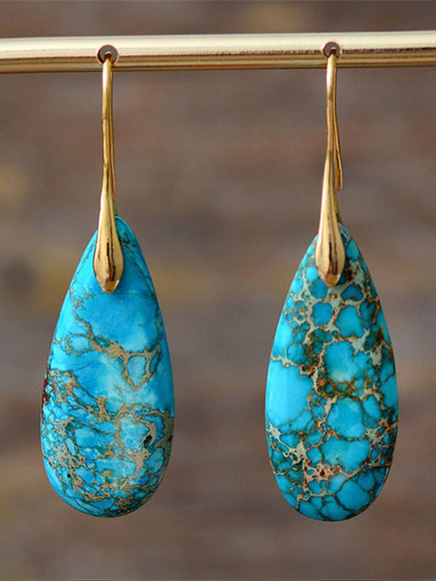 Women's Natural Teardrop Shape Emperor Stone Earrings