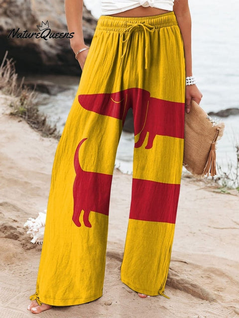 Women's Cute Animal Fun and Colorful Dogs Dachshund Printed Cotton And Linen Casual Pants