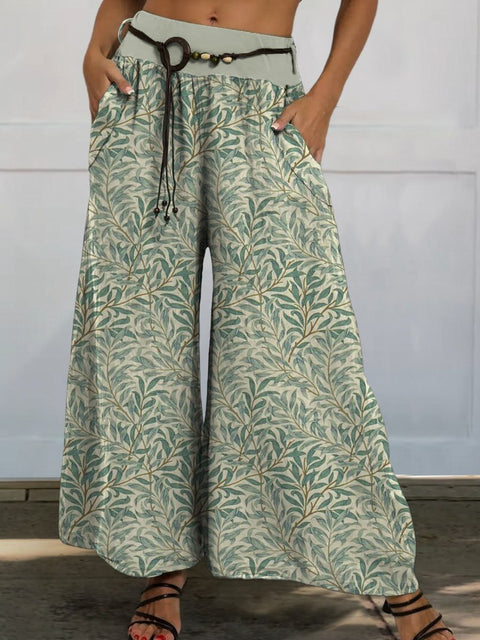 Women's Lovely Floral Art Print Casual Wide Leg Pants