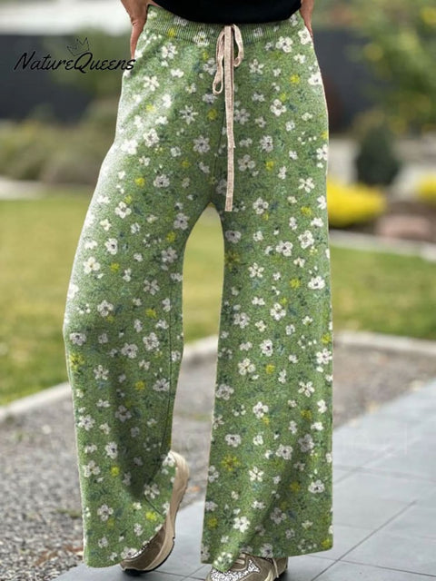 Women's Lovely Floral Art Printed Comfortable Knitted Trousers