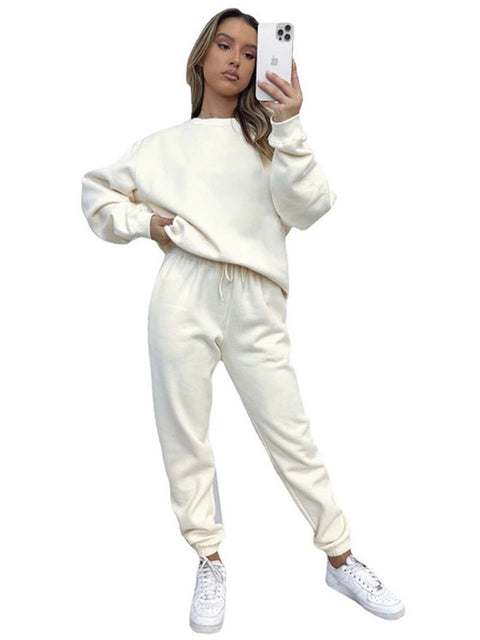 Solid Color Round Neck Long Sleeve Trousers Sweatshirt Suit