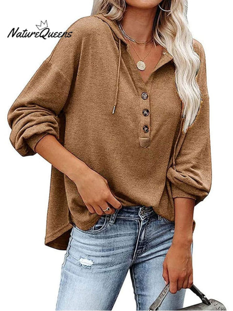 Loose V-neck Long-sleeved Sweatshirt Women's Sports Hooded Jacket