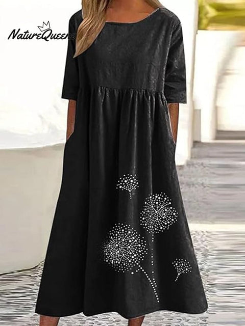 Dandelion Boho Floral Print Loose Flowy Long Dresses