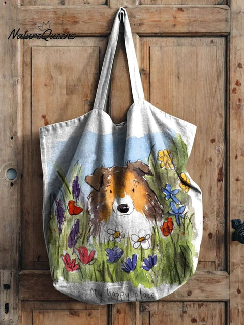 Funny Lovely Dog Art Print Casual Linen Tote Bag