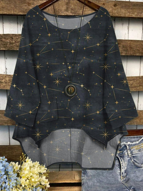 Star Sign Astrology Pattern Printed Women's Casual Long Sleeve Comfortable Cotton Top