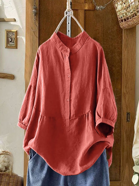 Women's  Solid Color Cotton And Linen Casual Shirt