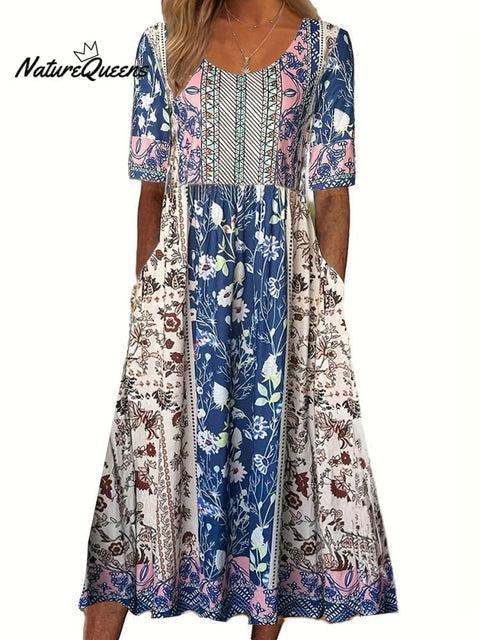 Boho Floral Print Loose Flowy Long Dresses