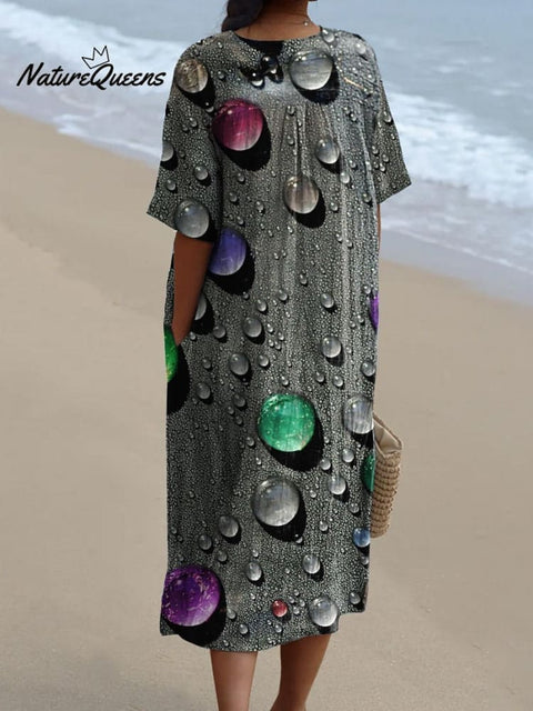 Rainbow Color Water Droplet Art Printed Women's Flowy Dress
